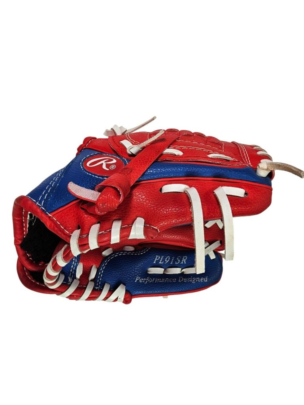 Rawlings Players Series Youth Baseball Glove PL91SR Red/Blue Basket-Web 9" RHT R